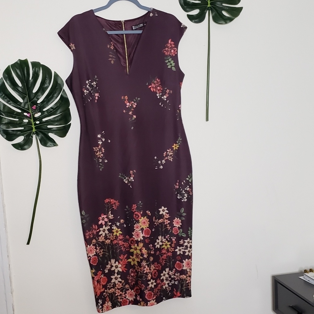NEW 7th Avenue burgandy floral midi